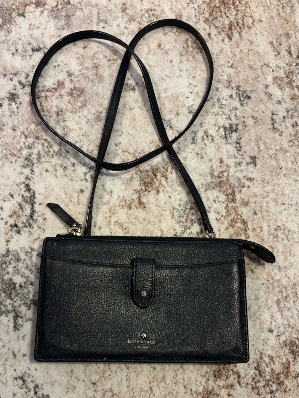 kate spade Black Pebbled Leather Crossbody Wallet